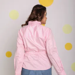 KAORI BY SHREYA AGARWAL Pink Cotton Solid Long Sleeves Shirt image 2