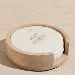 Westside Home White Marble Coaster with Holder (Set of 4) image 2