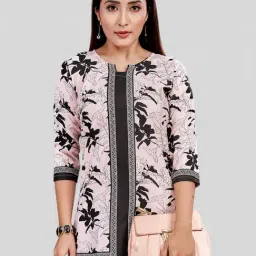 Saree Swarg Light Pink Polyester Floral Print A Line Short Kurti-image-37