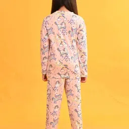 Anthrilo Kids Pink Cotton Printed Full Sleeves T-Shirt & Trouser image 2