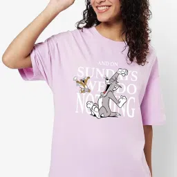 Bewakoof Lilac Printed Crew T-Shirt image 2