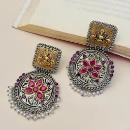 Abdesigns High-Quality Goddess Laxmi Dual Tone Earrings image 2