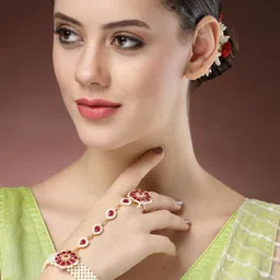 Anouk Women Brass Pearls Handcrafted Gold-Plated Ring Bracelet image 3