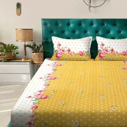 Klotthe Yellow 300 TC Polycotton Double Bedsheet with 2 Pillow Covers image 2
