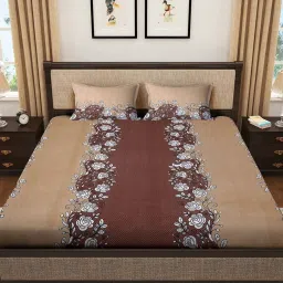 Klotthe Brown 300 TC Polycotton Double Elastic Book Fold Bedsheet with 2 Pillow Covers image 2