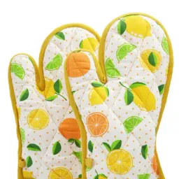 Swayam Yellow Graphic Cotton Casement Pack of 2 Oven Gloves-picture-11