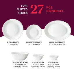 Larah by Borosil Yuri Fluted White Opalware 27 Pieces Dinner Set image 2