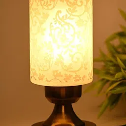 SOMIL Yellow 2 Piece Printed Glass Cylindrical Shaped Table Lamp image 3