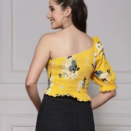 KASSUALLY Yellow Printed Crop Top image 2