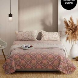 Bianca Bio-soft Feel Brown & Brick 152 TC Double Fitted Bedsheet & Dohar With 2 Pillow Covers-picture-11