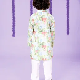 Kiddopanti Boys Green Cotton Printed Regular Fit Kurta Set image 2