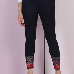 QIOA Women Skinny Fit Mid-Rise Cotton Regular Trousers-image-10