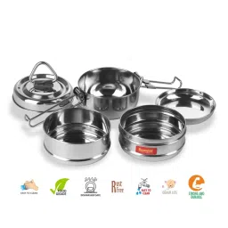 Sumeet Silver Stainless Steel 3 containers with 1 Lid and 1 Plate image 2