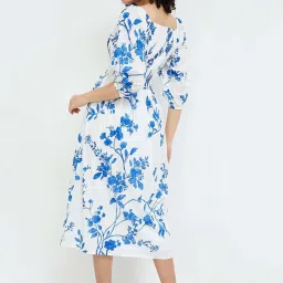 Colour Me by Melange White Cotton Printed A-Line Dress image 2