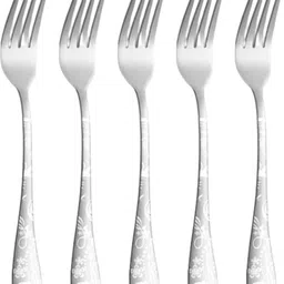 kitchease Silverware Dinner Forks Set | 5-Pcs Flatware for Dinner, Party | Sterling Silver Stainless Steel Cutlery Set-picture-45