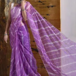 Sutra Attire Lavender Organza Tissue Handwork Saree image 4