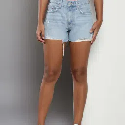 TOMMY HILFIGER Blue Cotton Distressed Shorts-picture-32