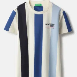 United Colors of Benetton Boys Blue Cotton Striped T-Shirt-image-76