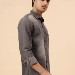 Cantabil Black Solid Denim Shirt image 3