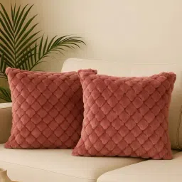 MFD HOME Furnishing Rose Gold Velvet Rabit Hair Feel Cushion Covers - Set of 2-picture-23