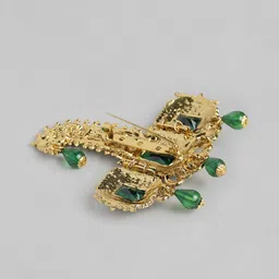 I Jewels Men Green & Gold-Toned Gold Plated Stone Studded & Beaded Maharaja Pagdi Kalangi image 2