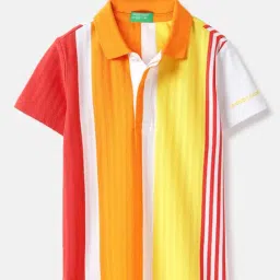 United Colors of Benetton Boys Red Cotton Striped Polo T-Shirt-image-98