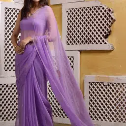 Sutra Attire Lavender Chiffon Saree with Pittan Work image 2