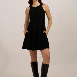 Outzidr Women Cotton Solid Round Neck A-Line Dress-picture-24