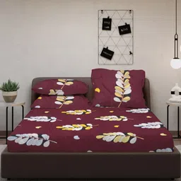 Myntra Elegant Homes Brown & White Floral 300 TC King Bedsheet Set 2.5 m x 2.2 m image 5