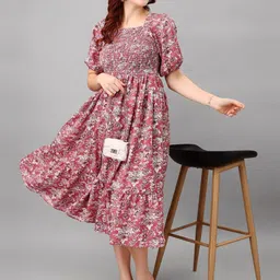 Krunal Raiyani Women Floral Printed Fit and Flare Midi Dress-picture-27