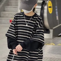 Xsole Boys Striped Drop-Shoulder Sleeves Oversized T-shirt-picture-47