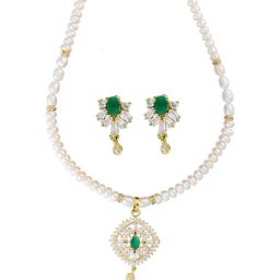Sri Jagdamba Pearls Green & White Alloy Classic Necklace Set-picture-9