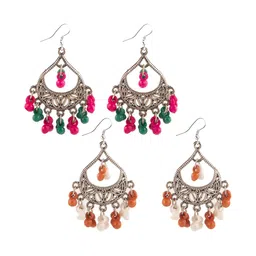 Creative Frogs Set Of 2 Geometric Classic Silver-Plated Earrings with Beads-image-36