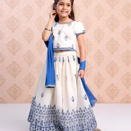 Babyhug Half Sleeves Choli & Lehenga Set with Dupatta Embroidered Thread Work & Sequin Designs - Off White-picture-24