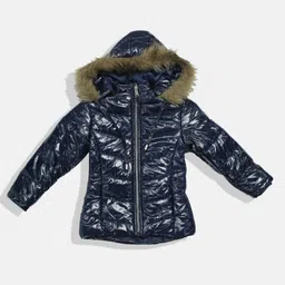 OKANE Full Sleeves Solid Colour Padded Jacket with Hood - Navy Blue-image-25
