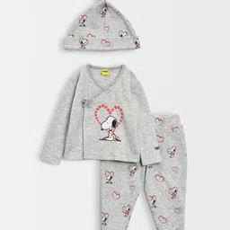 Mi Arcus Peanuts Featuring 100% Cotton Full Sleeves Snoopy Printed Wrap Over Tee With Pajama & Cap - Grey-picture-18