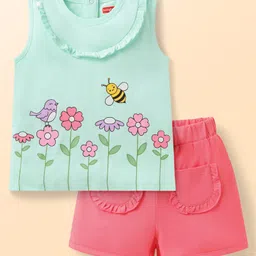 Babyhug Single Jersey Knit Sleeveless Floral Printed Top & Short - Pink-picture-27