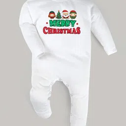 FFlirtygo Christmas Theme Cotton Full Sleeves Merry Christmas Printed Romper - White-picture-11