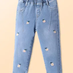 Mark & Mia Full Length Cotton Lycra Denim Jeans with Floral Embroidery - Light Blue-picture-16