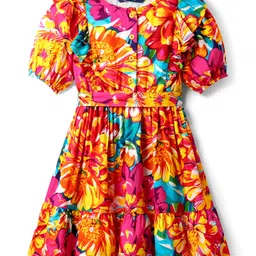 Pine Kids Rayon Woven Half Sleeves Frock With Floral Print & Belt - Multicolor-picture-25