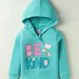 Tango Looper Knit Full Sleeves Hooded T-Shirt with Be Kind Text Print - Aqua Blue-picture-12