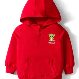 Doodle Poodle 100% Cotton Knit Light Weight Full Sleeves Hooded Sweatshirt With Animal Print & Kangaroo Pockets - Red-picture-14