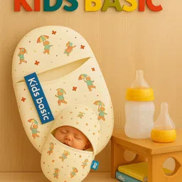 KIDS BASIC Newborn Essential Combo Muslin Warm Softest Sleeping Bag & BPA Free 2 In 1 Feeding Spoon Bottle + Nipple Bottle- Horse Print & Yellow-picture-21