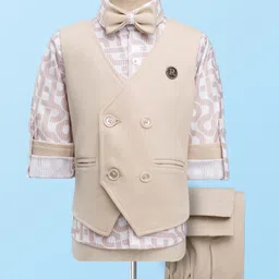 Rikidoos Full Sleeves Abstract Printed 3 Piece Party Suit Set With Bow - Beige-picture-24