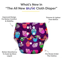 BASIC for Baby Reusable Cloth Diapers for Babies l Adjustable & Washable l 3M - 3Y l Rash Free Diaper - Cupcake image 2