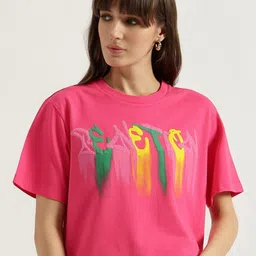 United Colors of Benetton Women Typography Printed Round Neck Cotton T-shirt-picture-36
