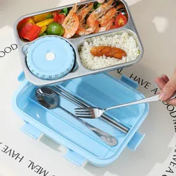 YAMAMA Insulated Lunch Box  Koi-Koi Kawaii Lunch Box Three Compartment Stainless Steel Lunch Box Portable Lunch Box 750 ml  (Pack of 1  Color May Vary) image 3