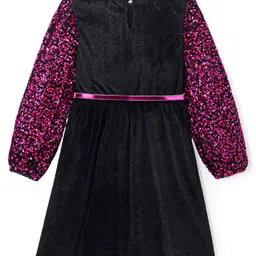 Hola Bonita Knit Knee Length Full Peasant Sleeves Sequined Party Frock - Maroon image 3