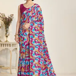 Garden Vareli Abstract Printed Saree With Blouse Piece-image-97