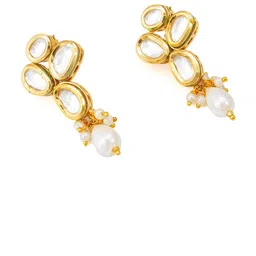 Anouk Gold-Plated Kundan Studded And Beaded Contemporary Drop Earrings image 3